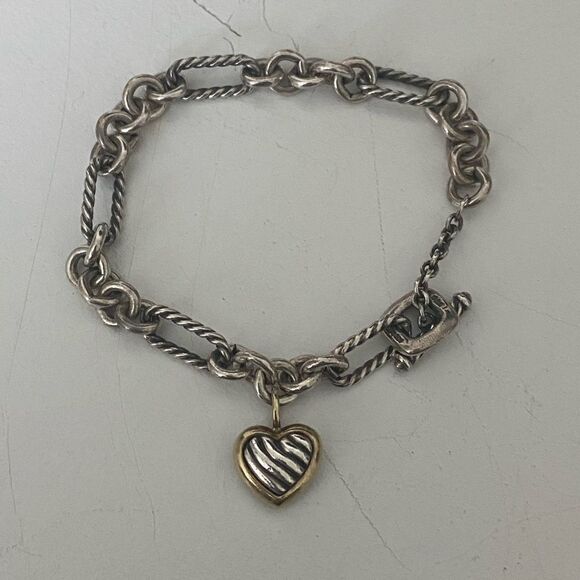 Vintage David Yurman Figaro Link Bracelet With Heart Charm - Picture 2 of 5